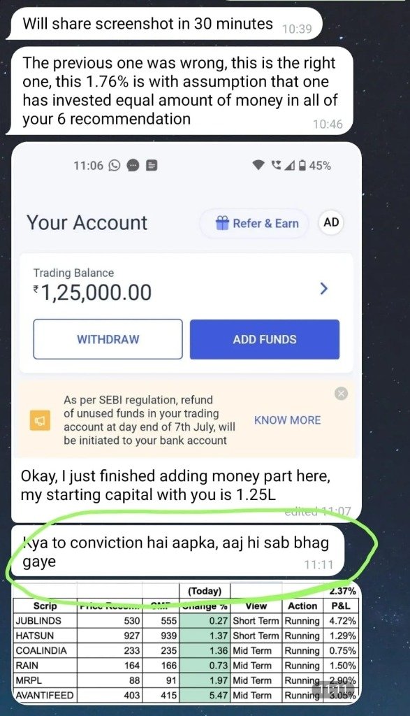 Client portfolio screenshot on WhatsApp