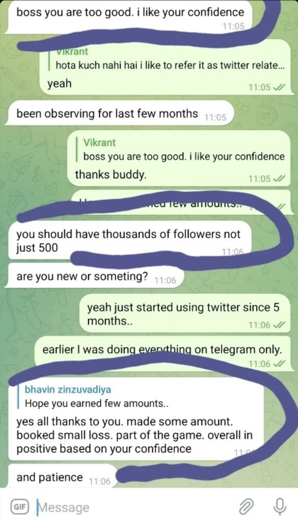 Client telegram feedback on confidence and patience